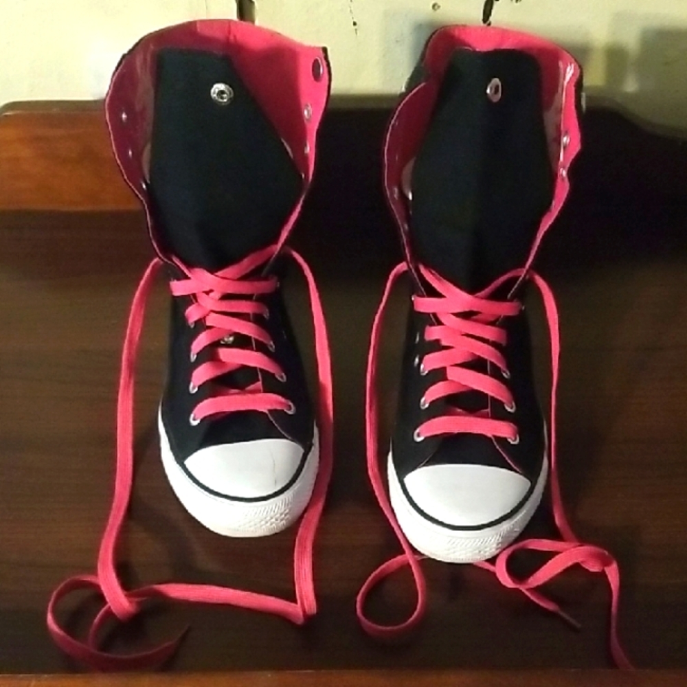 Black and Pink High-Top Sneakers